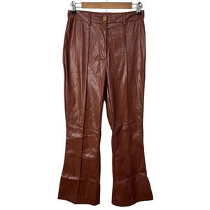 SHEIN BAE Brown Faux Leather Flared Pants Felt Lined Polyester Women’s